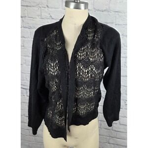 DKNY Womens Cotton Blend Open Front Kimono Sweater Black Size XL